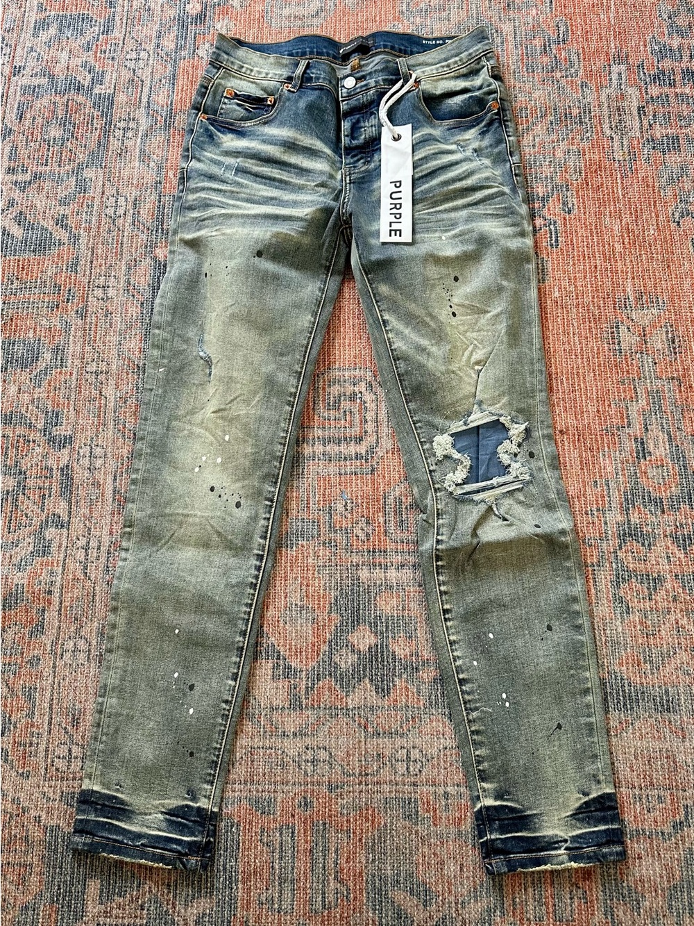 Purple Brand Men's Skinny Distressed Jeans in Washed Green